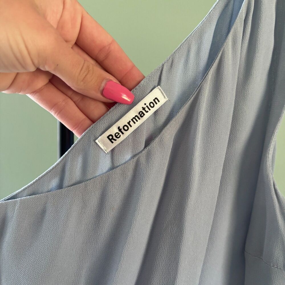 Reformation Evelyn Mineral Blue One Shoulder Maxi Dress - Size 4 - Wedding Guest - Picture 5 of 9